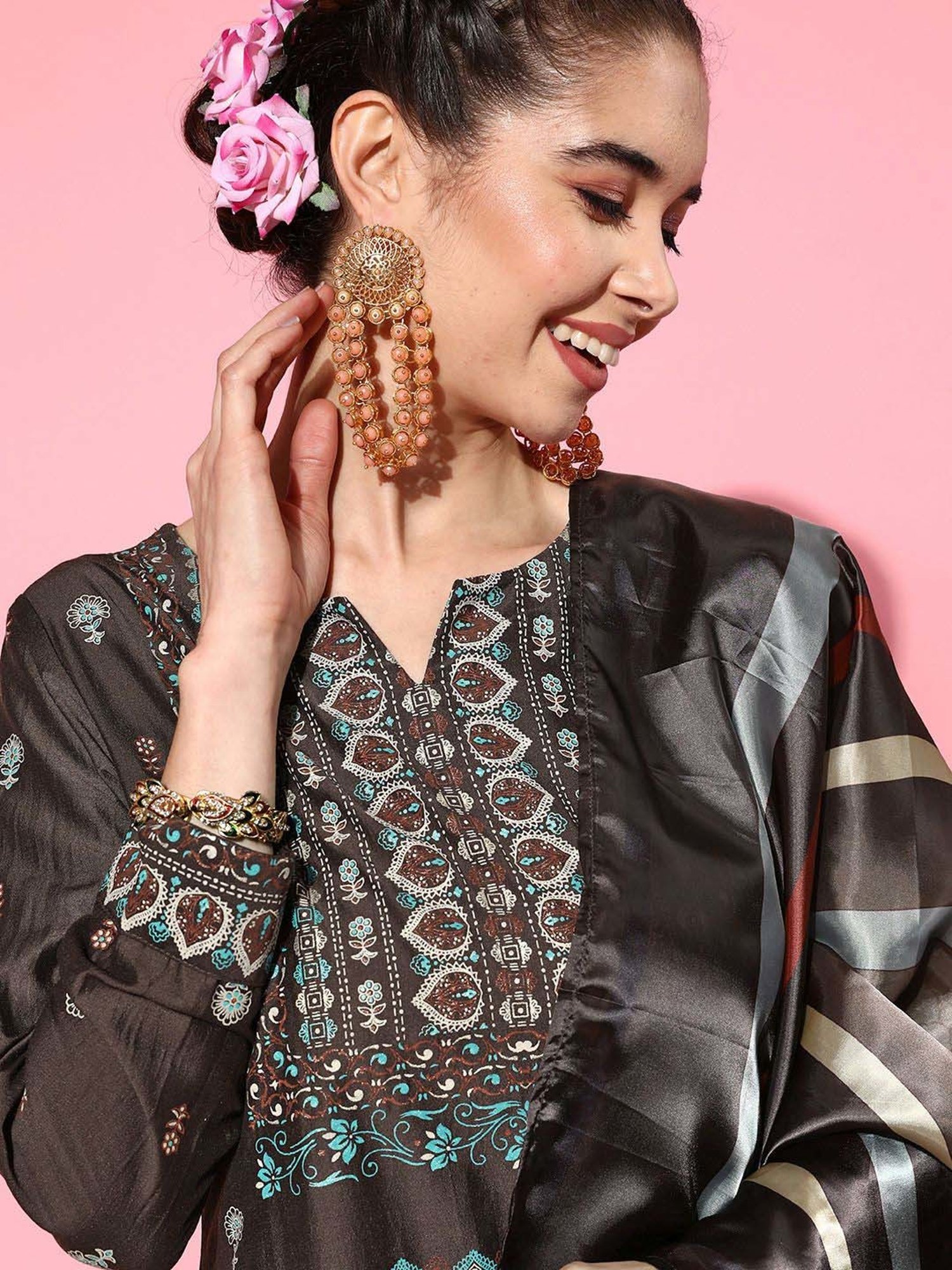 Libas Black Printed Kurta Pant Set With Dupatta