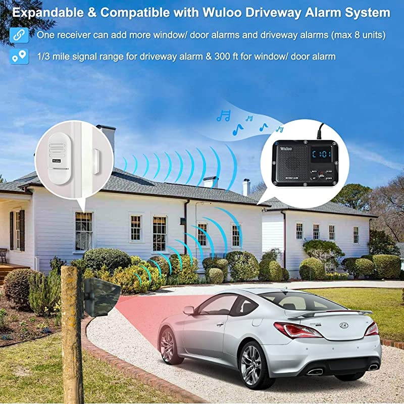 Window Alarm for Home Driveway Alarm Alert Multifunctional 4 Piece Wireless Home Security System Rechargeable BatteryWeatherproofMute ModeClock and Alarm