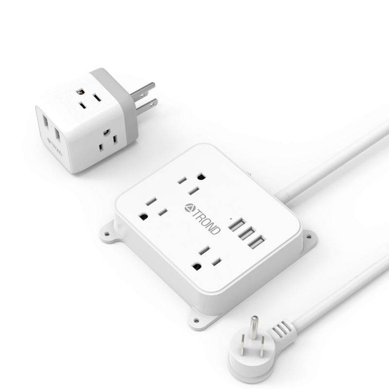 TROND Power Strip Wall Mountable Bundle with Outlet Extender Box, Multi Outlet Expansion with USB Ports, for Bedside, Nightstand, Kitchen, Bathroom