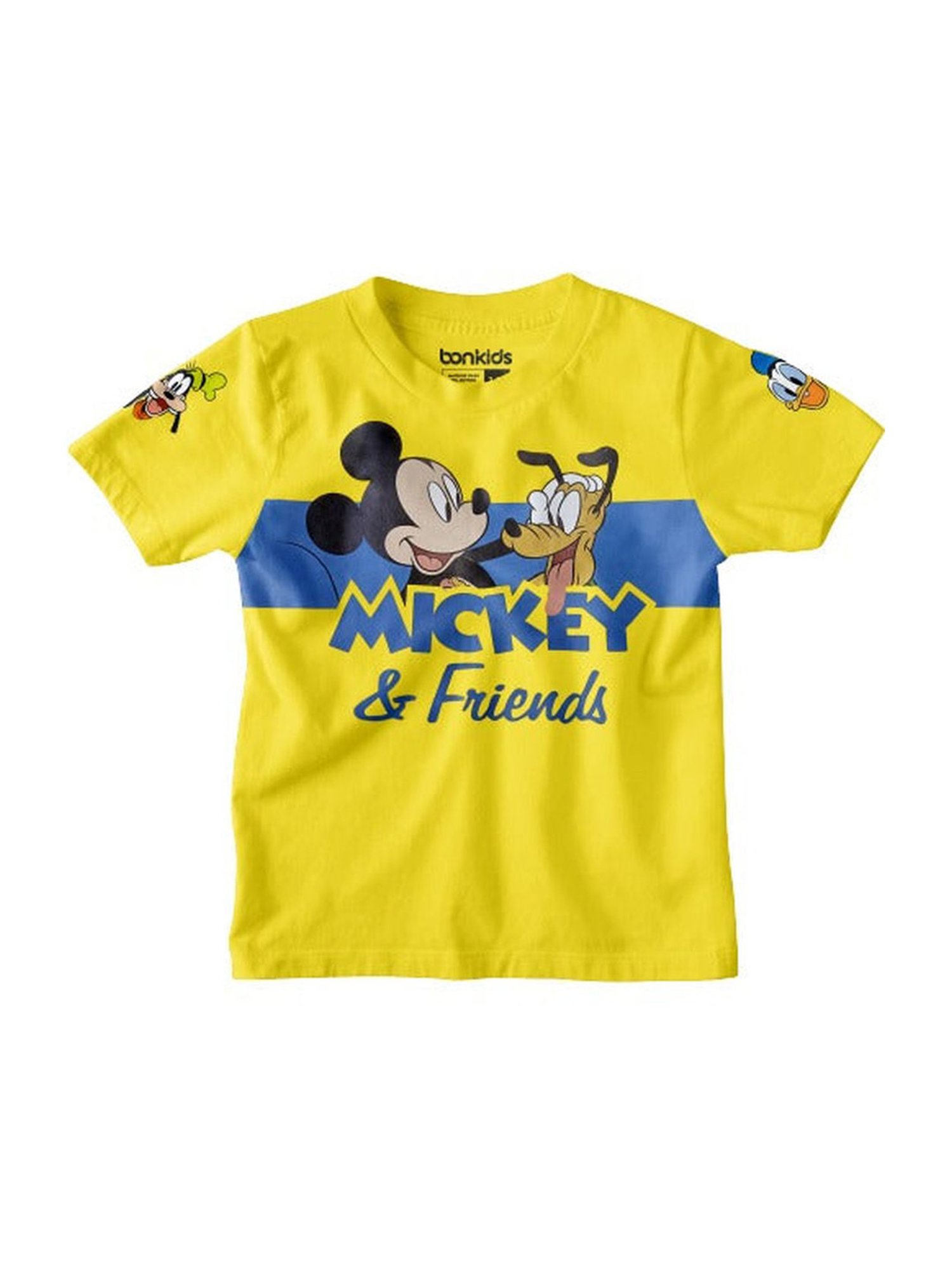Bonkids Kids Yellow & Blue Cotton Printed Mickey & Friends T-Shirt