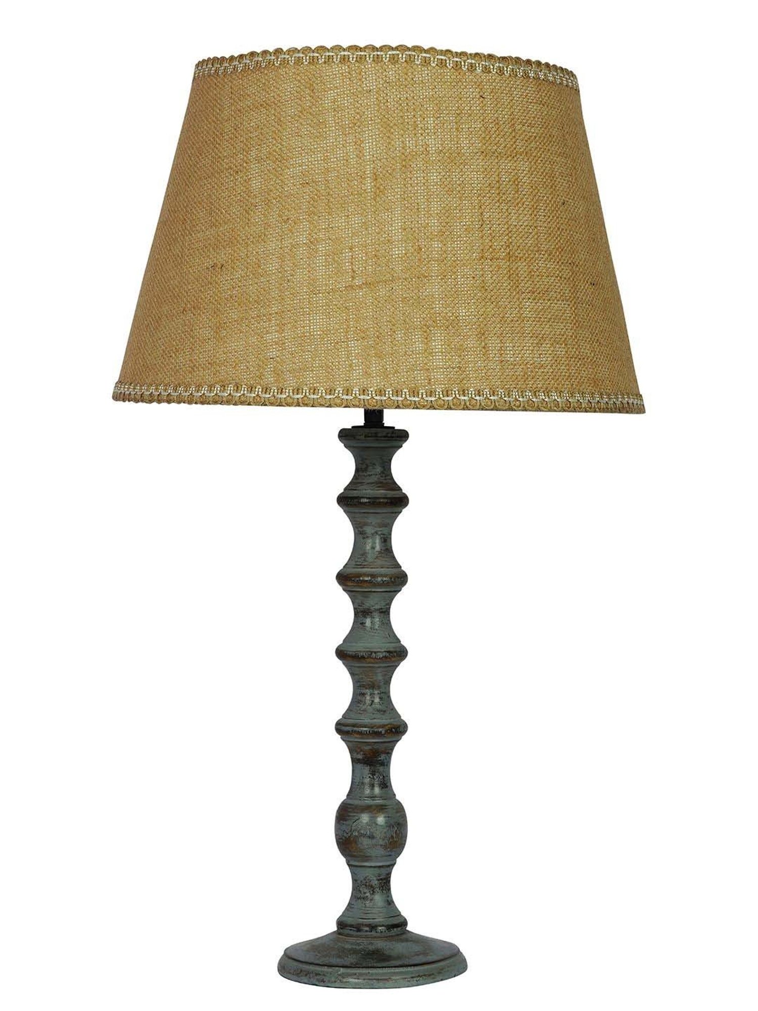 FOS LIGHTING Yellow & Grey Wood Table Lamp With Jute Shade
