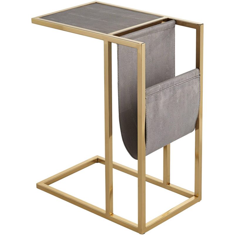 55 Downing Street Kingsroad 19" Wide Gold and Gray Accent Table with Magazine Holder