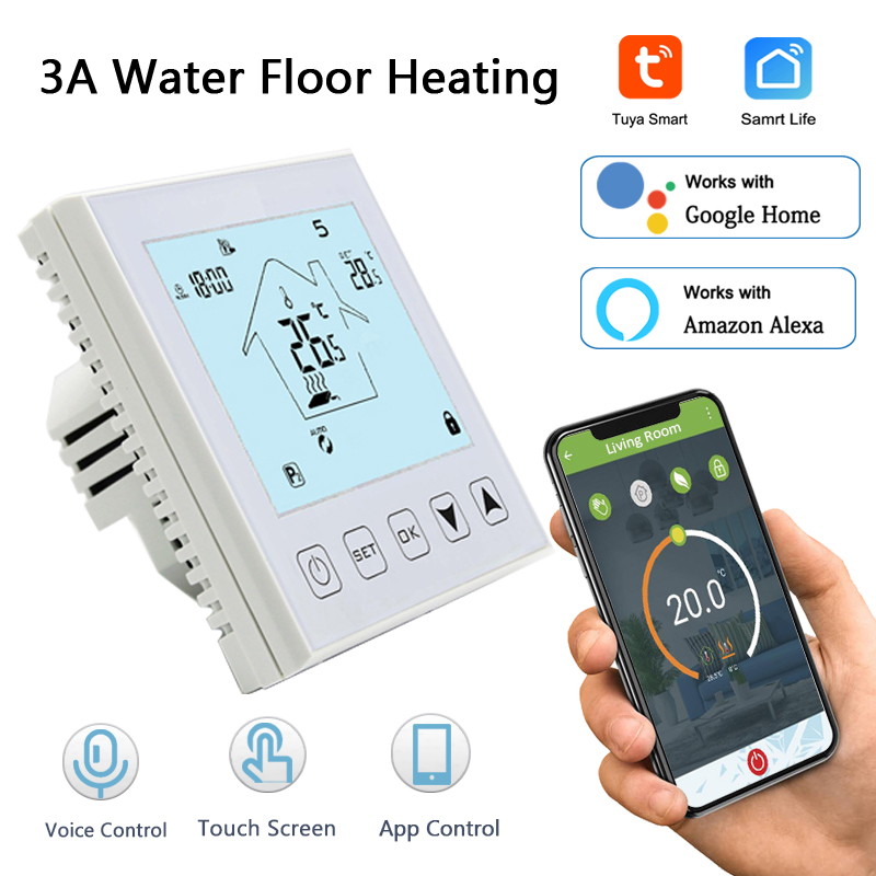 CUSAM Tuya WiFi Smart Thermostat Temperature Controller for Water Floor Heating 3A AC90-240V, Works with Alexa Google Home