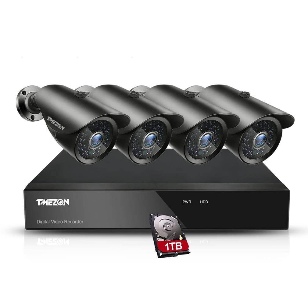 TMEZON 8CH Security Camera System HD-TVI Full 1080N Video DVR Recorder with 4X HD 1920TVL 1080P Indoor Outdoor Weatherproof CCTV Cameras 1TB Hard Drive,Motion Alert, Smartphone, PC Easy Remote Access