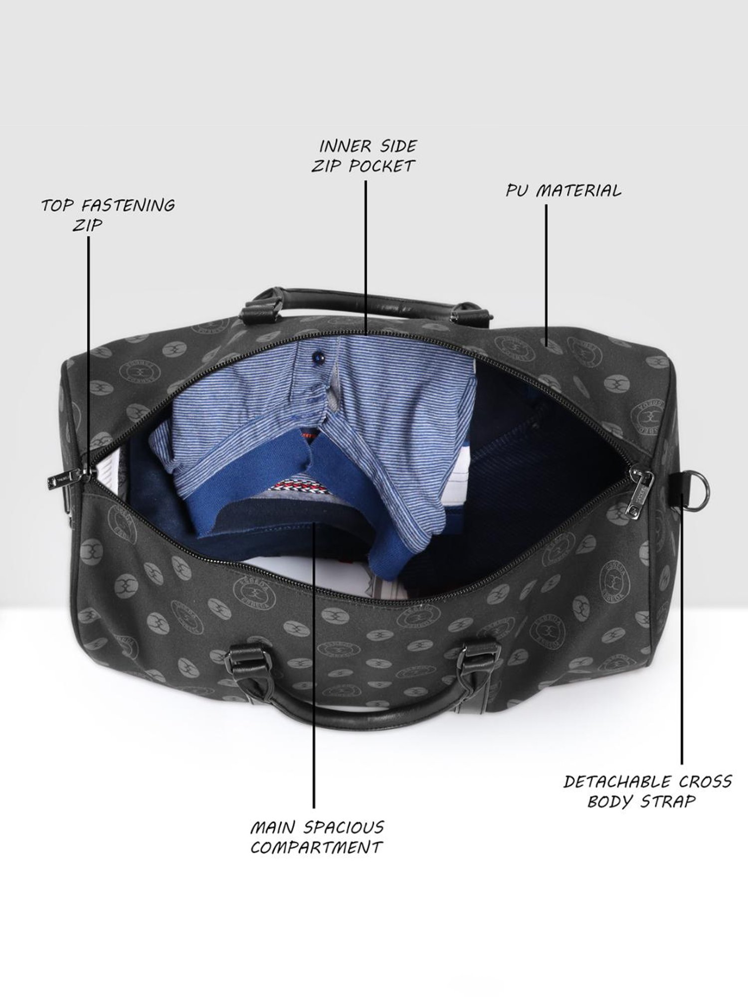 Esbeda Black Printed Large Duffle Bag - 37 Ltrs