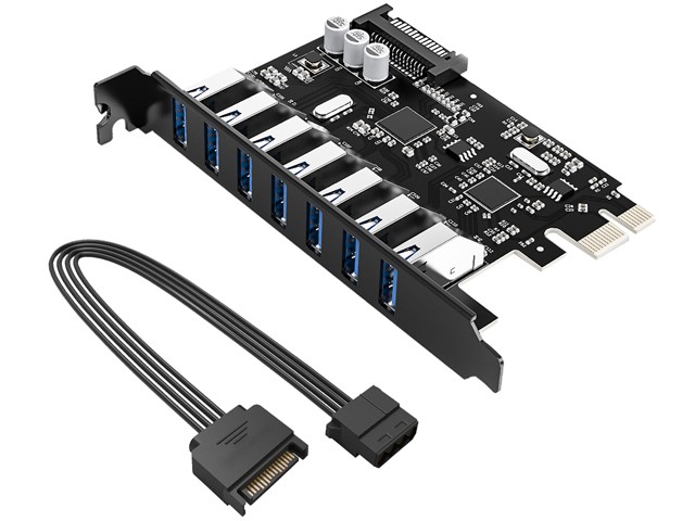 ORICO SuperSpeed 7 Ports USB3.0 PCI-E Expansion Card Adapter PCI-E USB 3.0 HUB Controller Adapter Add on Card for Windows Vista PC Laptop (No Additional Power Connection Needed)