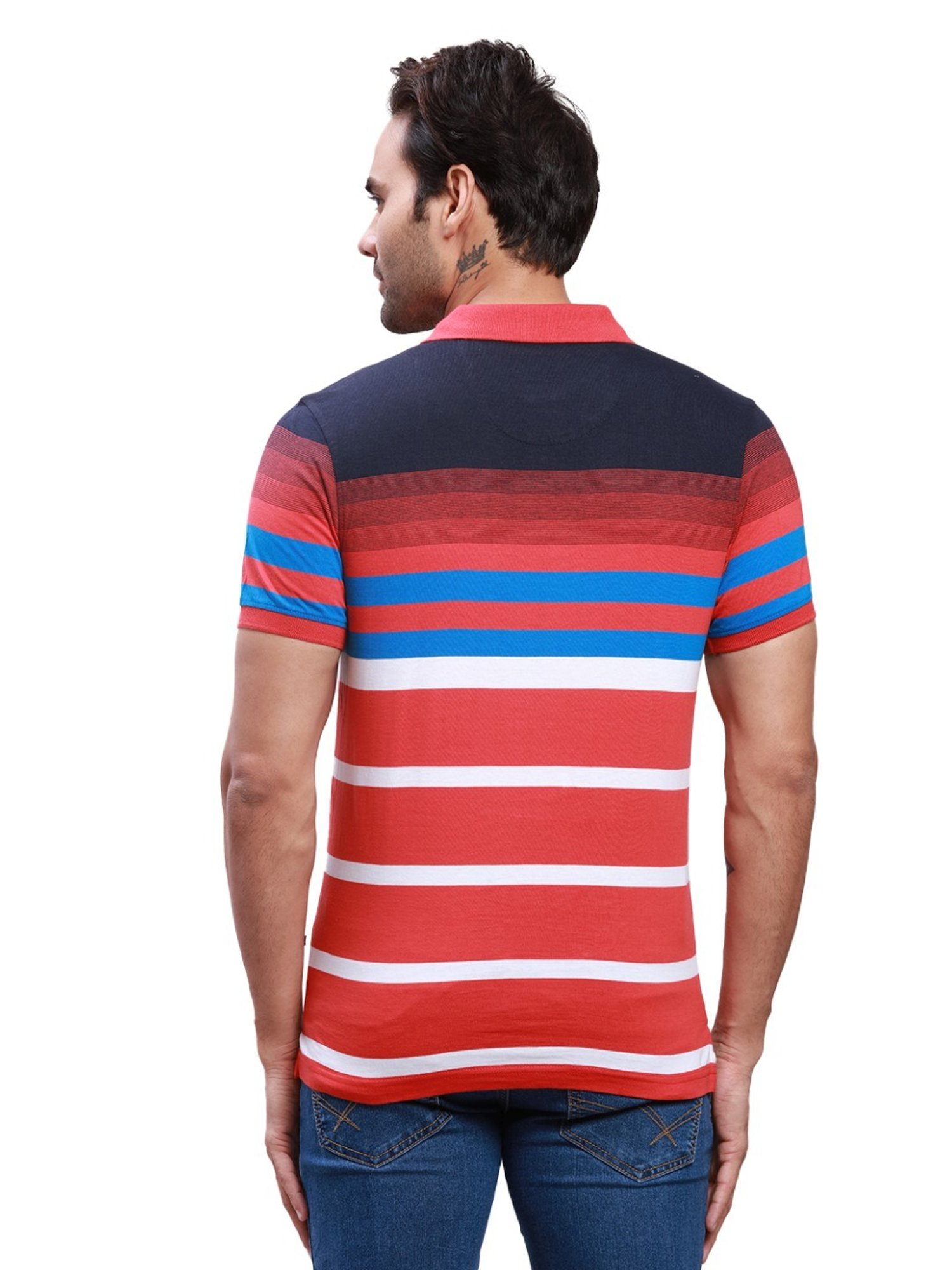Parx Red Cotton Regular Fit Striped Polo T-Shirt