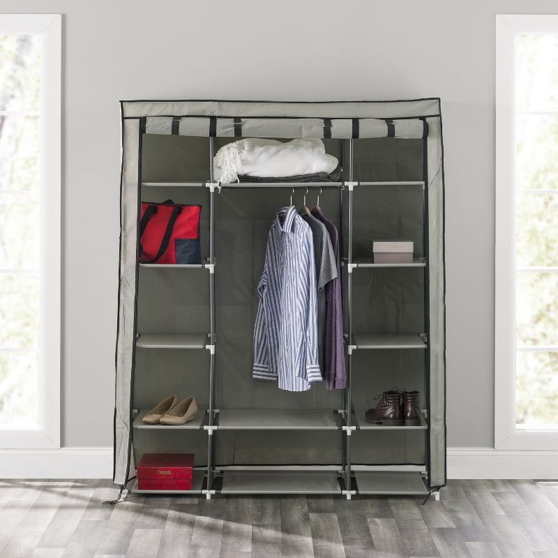 Home Basics Storage Closet with Shelving, Grey
