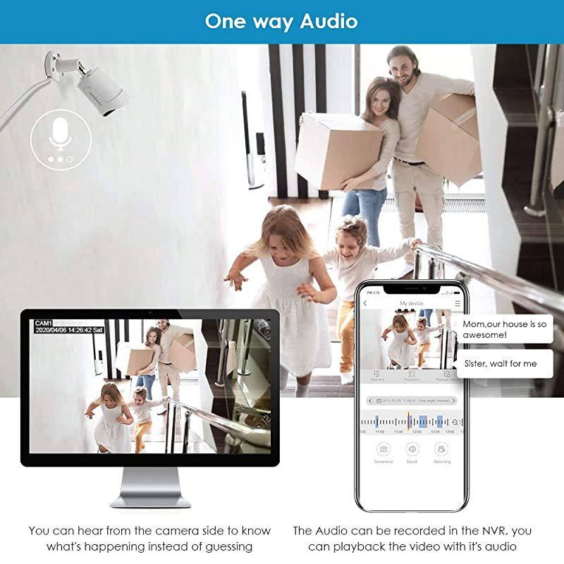 Audio]  5MP PoE Security Camera System, 8 Channel Surveillance Camera System NVR with 2TB Hard Drive, 4pcs 5MP (2592x1944P) HD PoE IP Security Cameras, 24/7 Recording, 120ft IR Night Vision