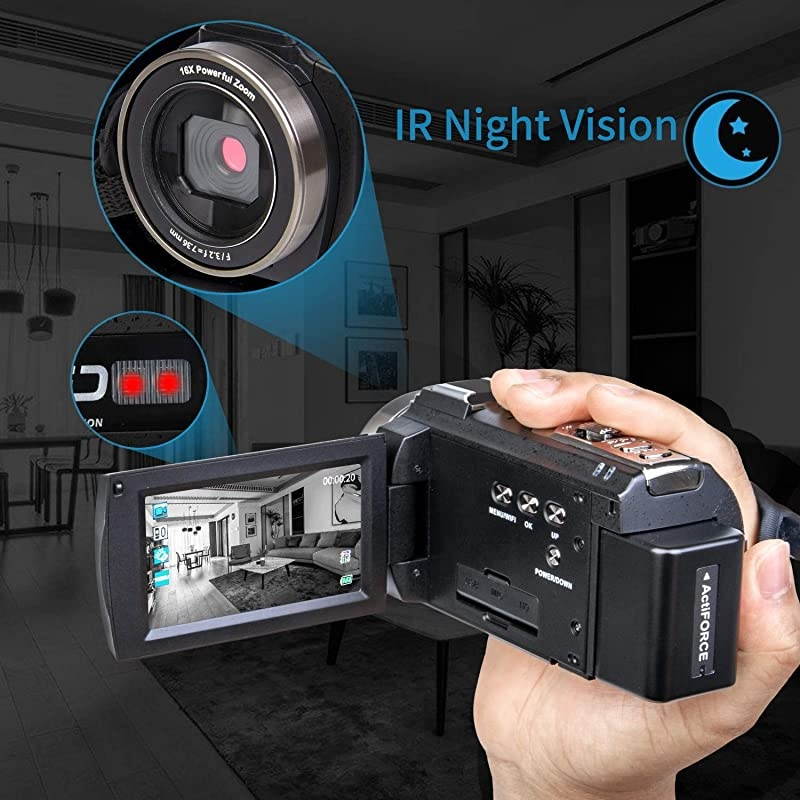 Camcorder Video Camera  WiFi HD 1080P 24MP 16X Powerful Digital Zoom Camera with Microphone and Wide Angle Lens Remote Control Lens Hood Infrared Night Vision YouTube Vlogging Camera Recorder