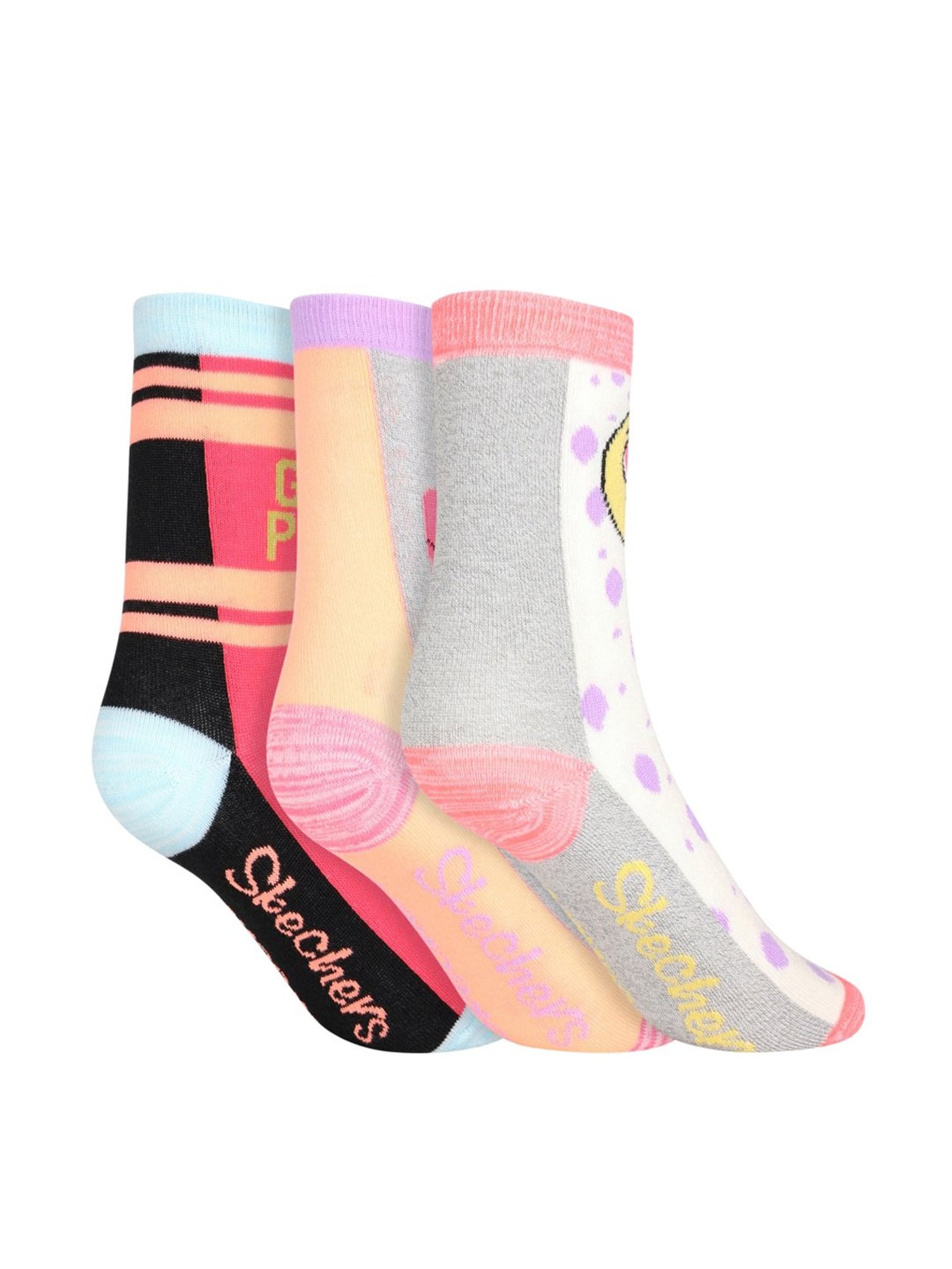 Skechers Crew- Fla Multicolor Printed Socks for Girls - Pack of 3