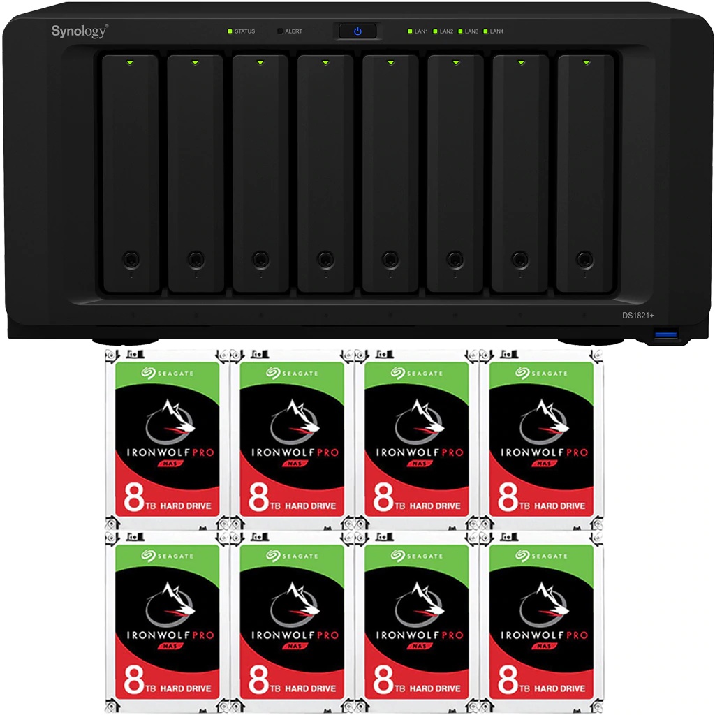 Synology DS1821+ DiskStation with 4GB RAM and 96TB (8 x 12TB) of Seagate Ironwolf PRO NAS Drives Fully Assembled and Tested By CustomTechSales
