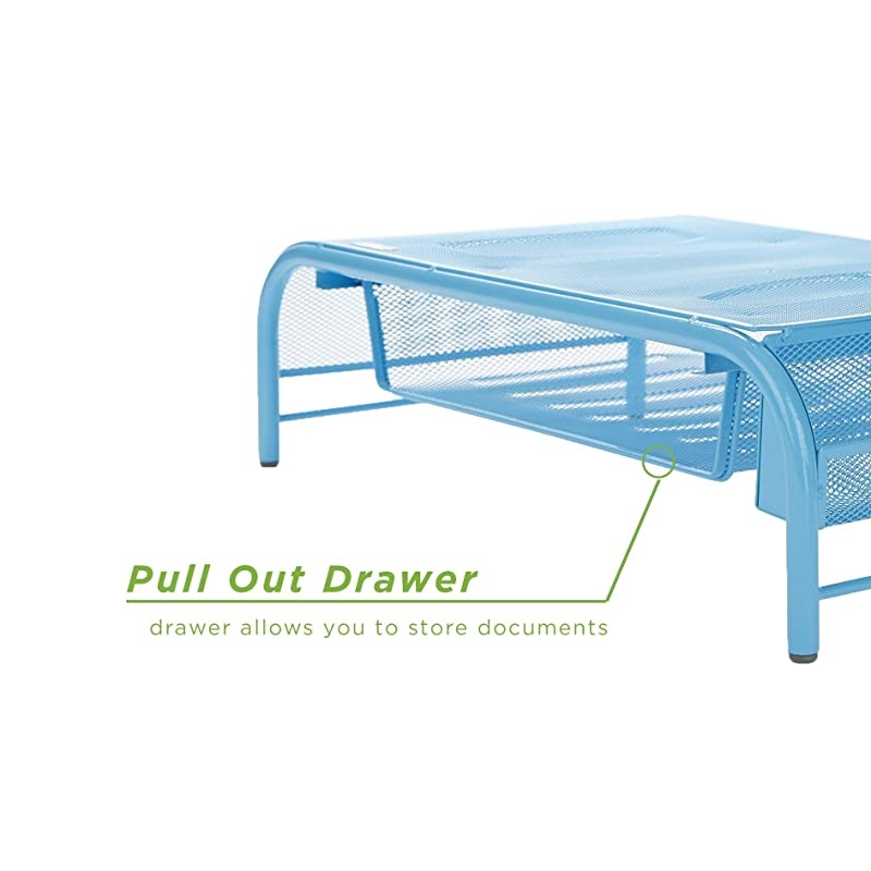 MESHMONSTA-BLU Metal Mesh Desk Drawer, Desktop Monitor Stand Organizer, Blue