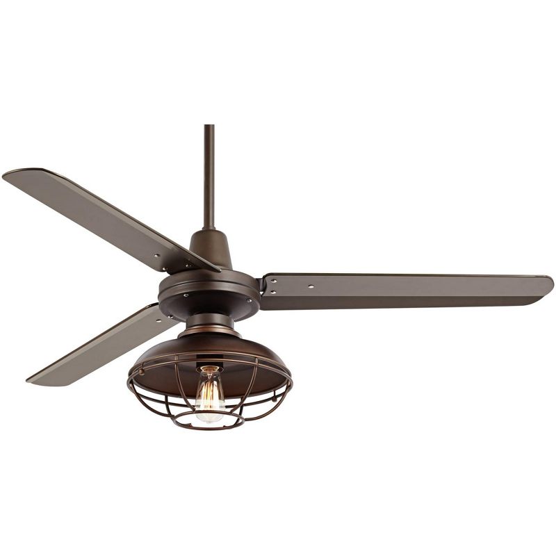 52" Casa Vieja Industrial Outdoor Ceiling Fan with Light LED Dimmable Remote Bronze Cage Damp Rated for Patio Porch