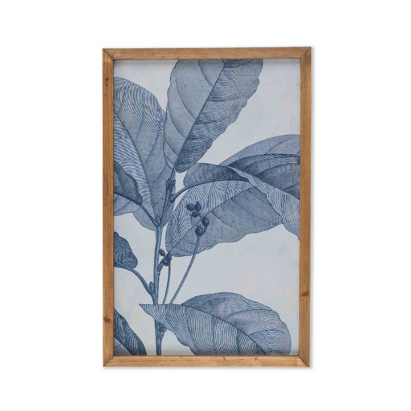Lone Elm Studios Assorted Style, Ink Blue Leaf Prink with Barn Wood Frame (Set of 4)
