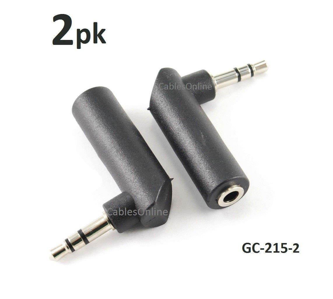 CablesOnline Right-Angle 3.5mm Stereo Male to Female Audio Adapter, 2-PACK (GC-215-2)