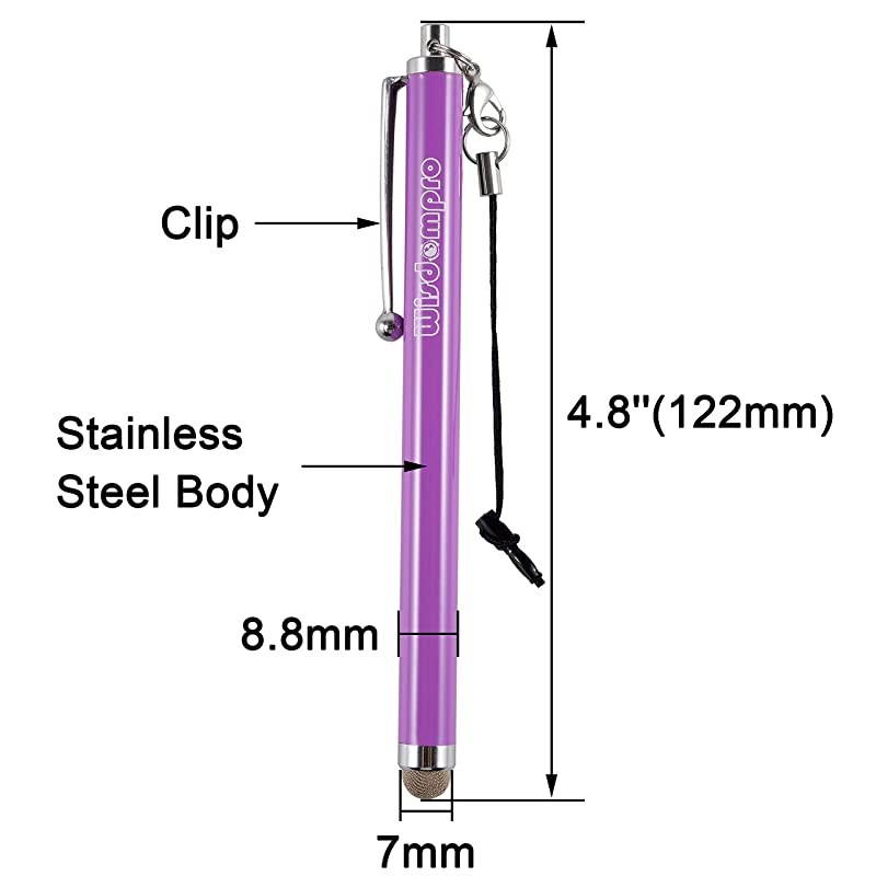Stylus 48 Inch Universal Microfiber Mesh Tip Styli with 2pcs Replacement Tips and Tether for Capacitive Touch Screen iPad Tablet iPhone Samsung Galaxy Note Tab and More Purple
