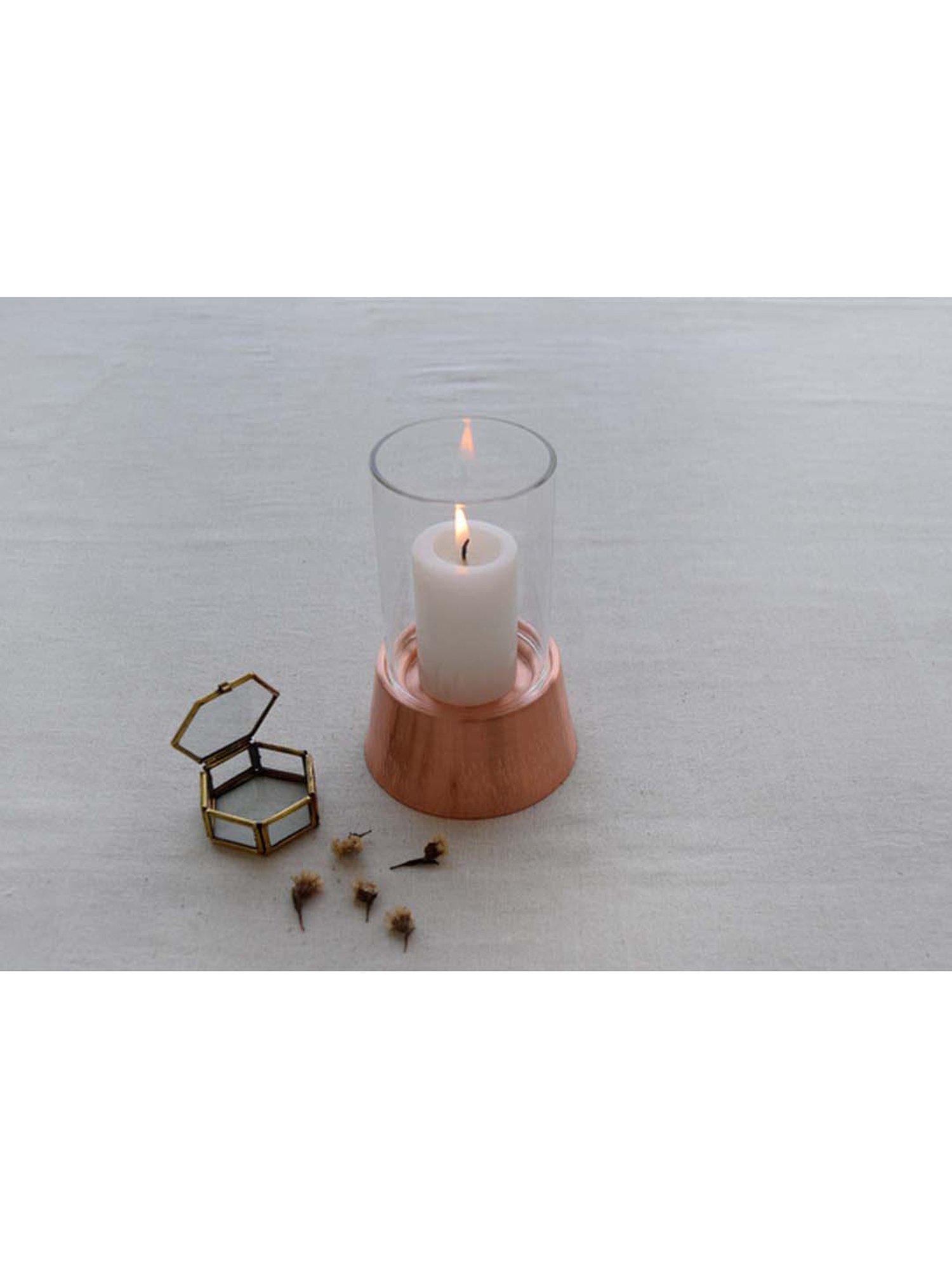 COPPRE Copper Birch Hurricane Lamp Shaped Candle Holder with Candle - Set of 1