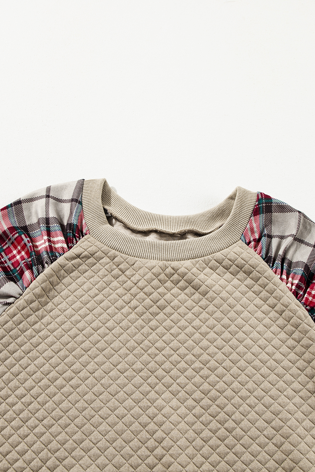 Apricot Plus Size Plaid Raglan Sleeve Crew Neck Sweatshirt