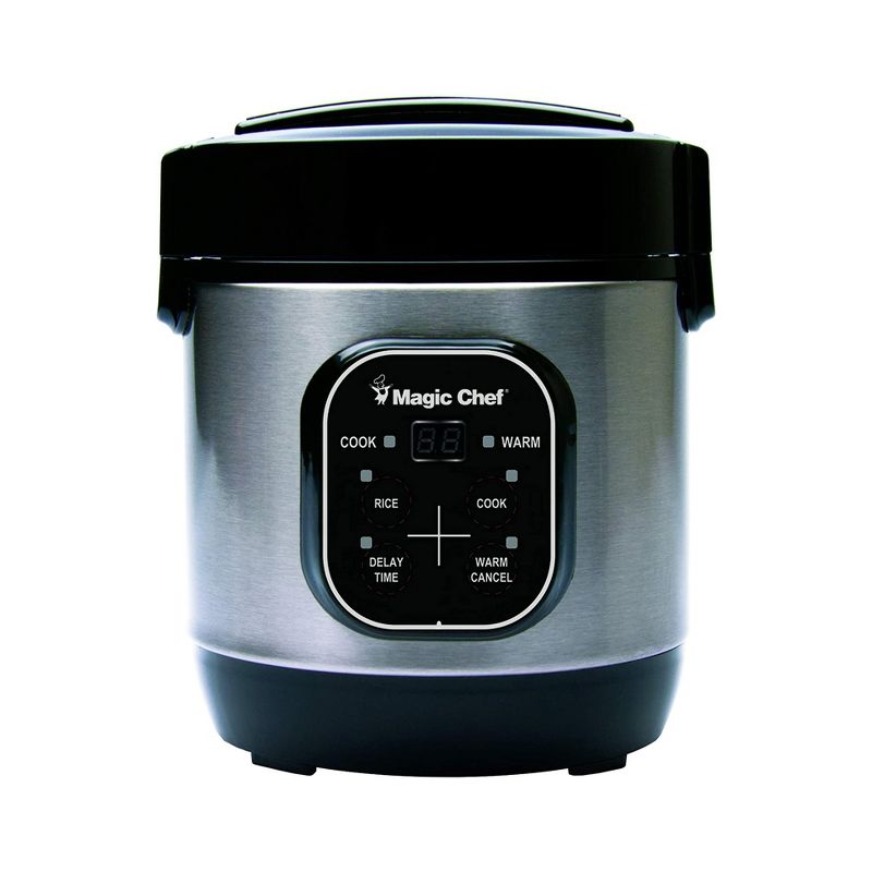 Magic Chef MCSRC03ST 3 Cup Cooked Non Stick Steamer Rice Cooker, Stainless Steel