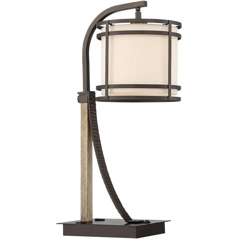 23" Iron/Seeded Glass Axel Farmhouse Industrial Task Lamp (Includes LED Light Bulb) Black - JONATHAN Y