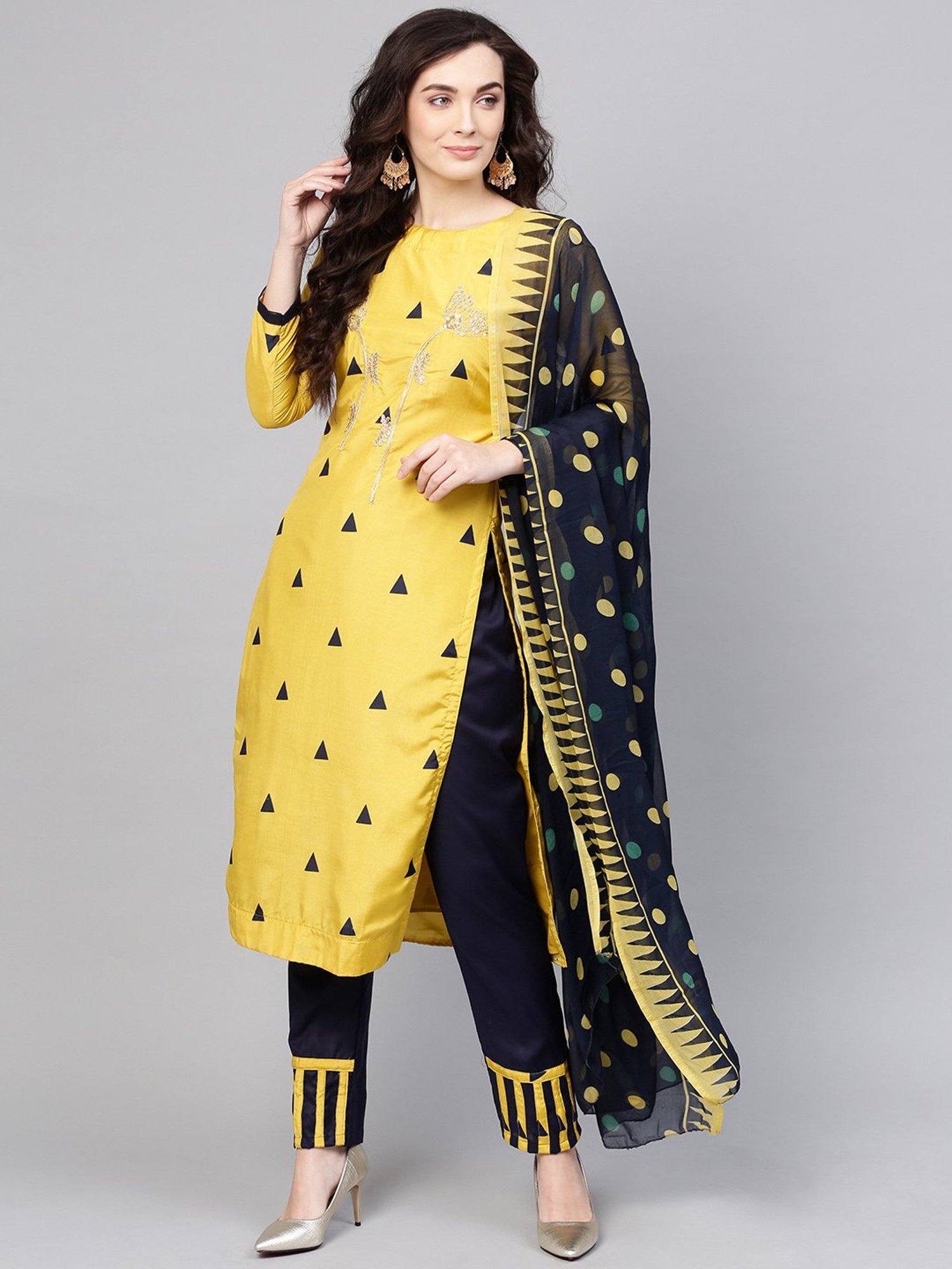 Saree Mall Yellow & Blue Embroidered Dress Material