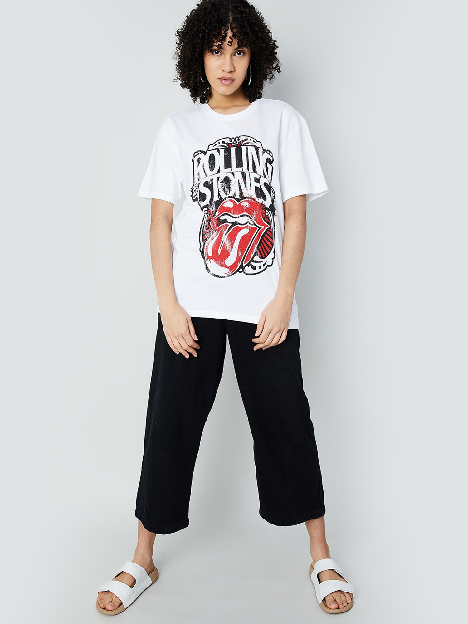 Ginger by Lifestyle White Cotton Graphic Print T-Shirt