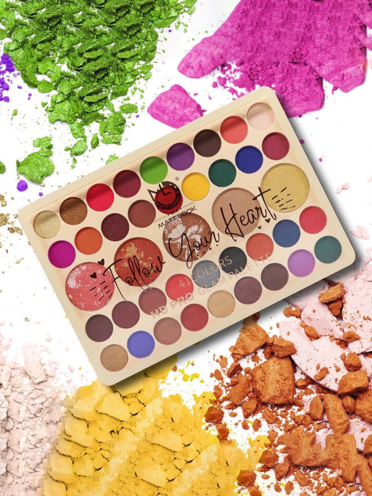 Matt Look Follow Your Heart 41 Colors HD Pro Glam Palette Multicolor 01 - 41.6 gm