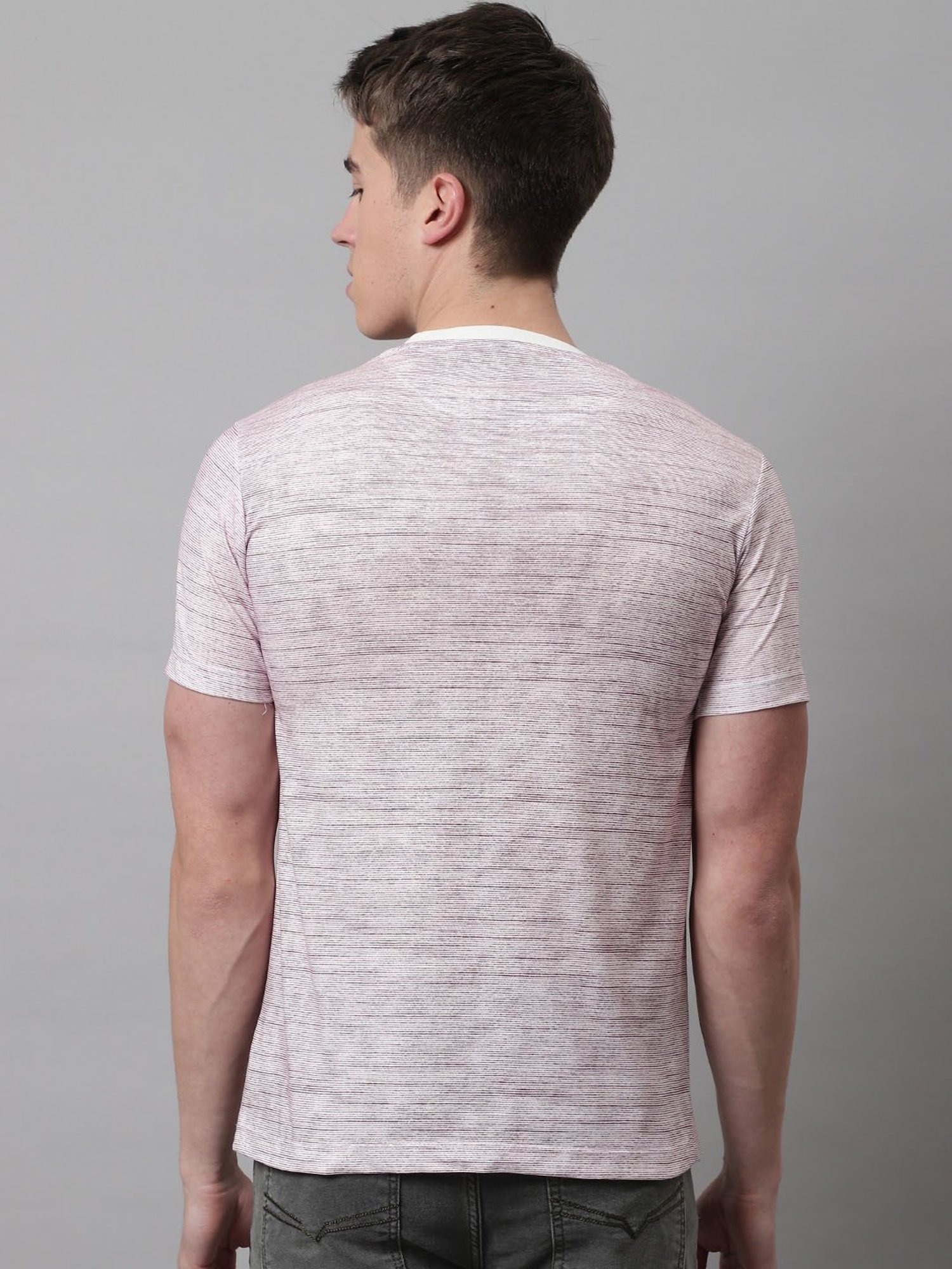 Venitian- Forbidden Clothing Light Mauve Slim Fit Self Design Crew T-Shirt