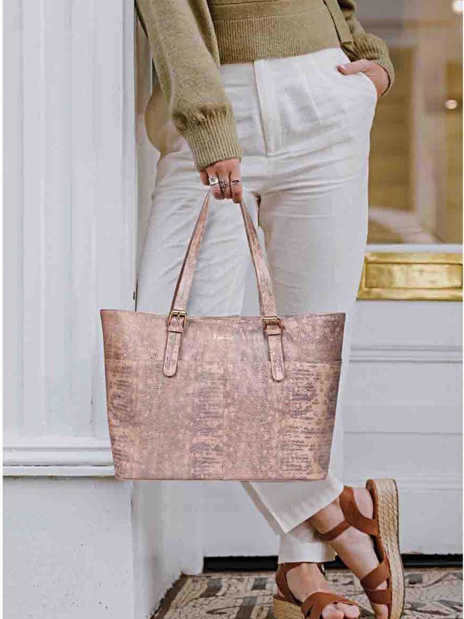 Saint G Peach Textured Medium Shoulder Handbag