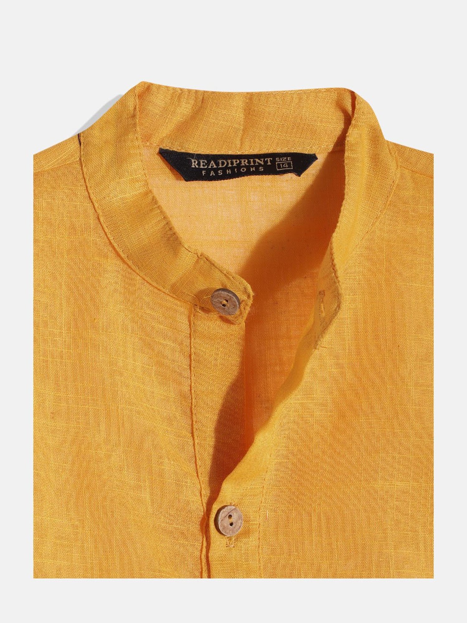 READIPRINT FASHIONS Kids Mustard Printed Full Sleeves Kurta, Nehru Jacket with Pyjamas