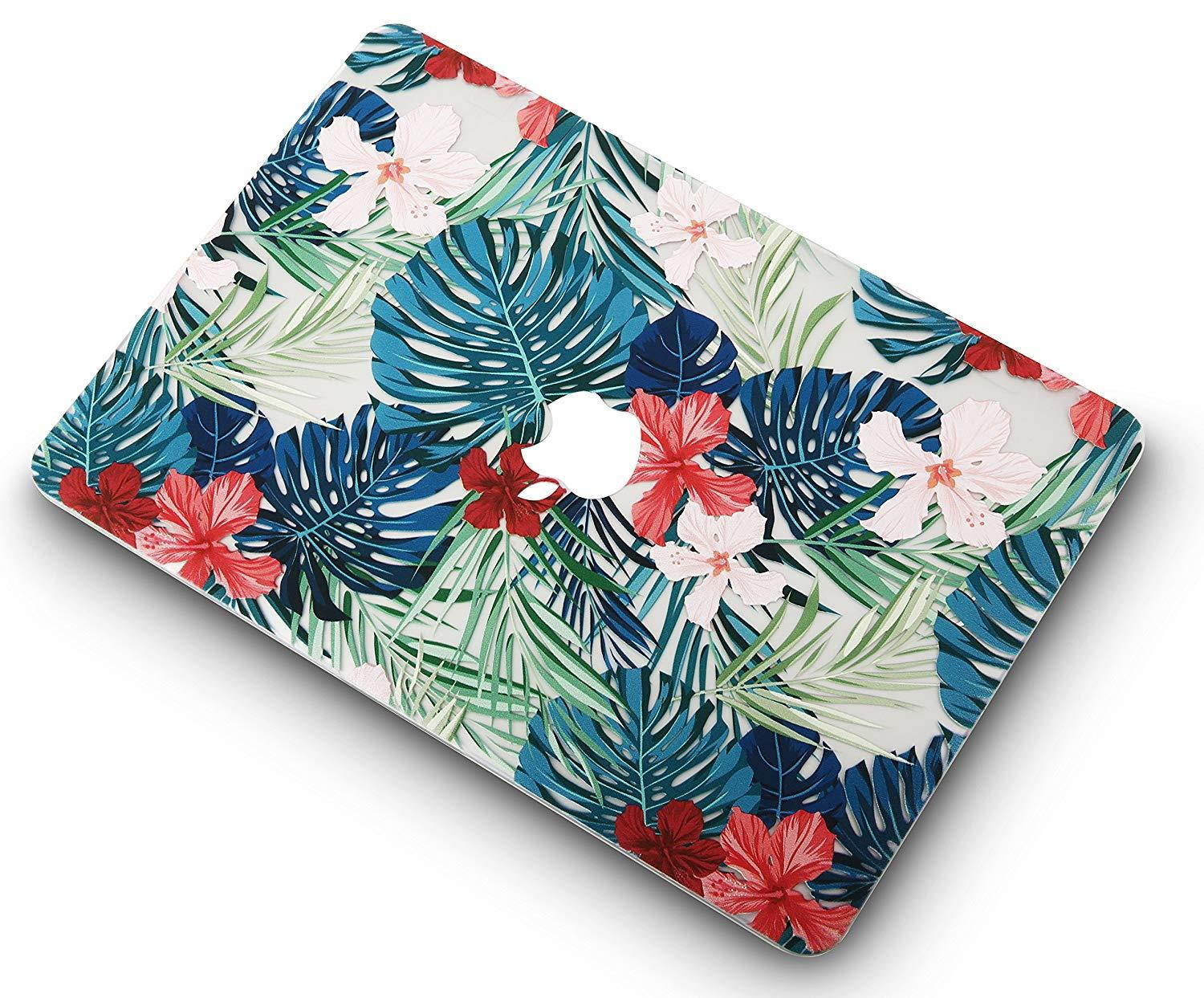 KEC Laptop Case for MacBook Pro 13" (2018/2017/2016) w/ Keyboard Cover Plastic Hard Shell A1989/A1706/A1708 Touch Bar (Palm Leaves Red Flower)