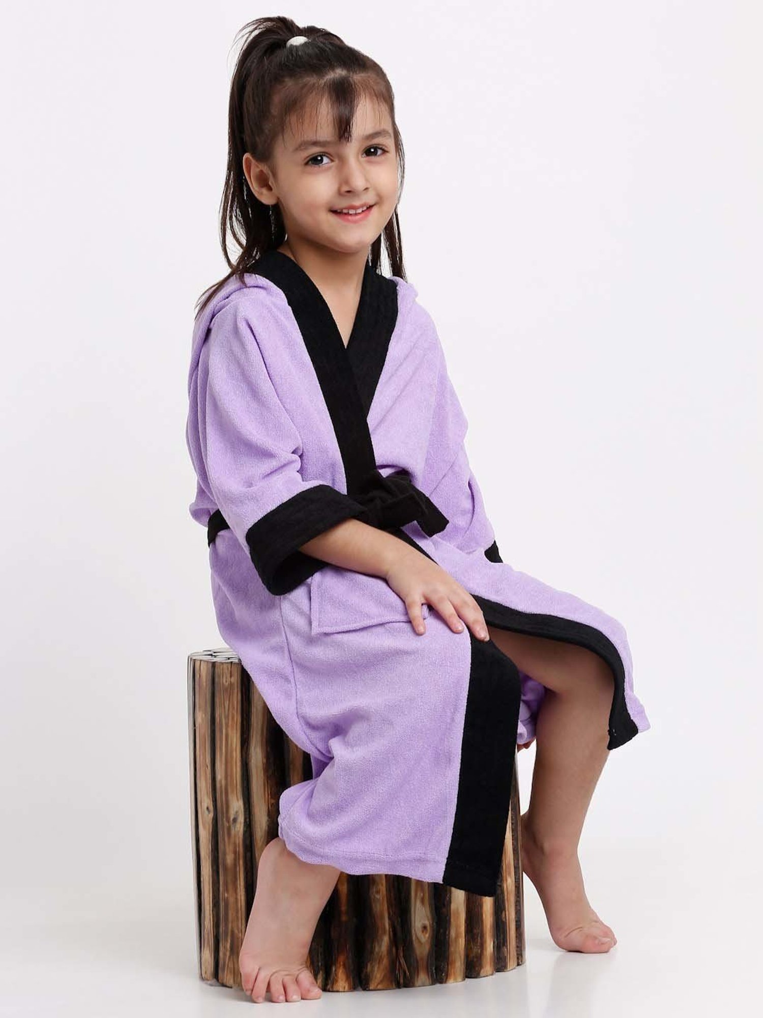 Creeva Melodious Black & Turkish Micro Terry 225 GSM Kids Hooded Bathrobe 4-5 Years With Pocket