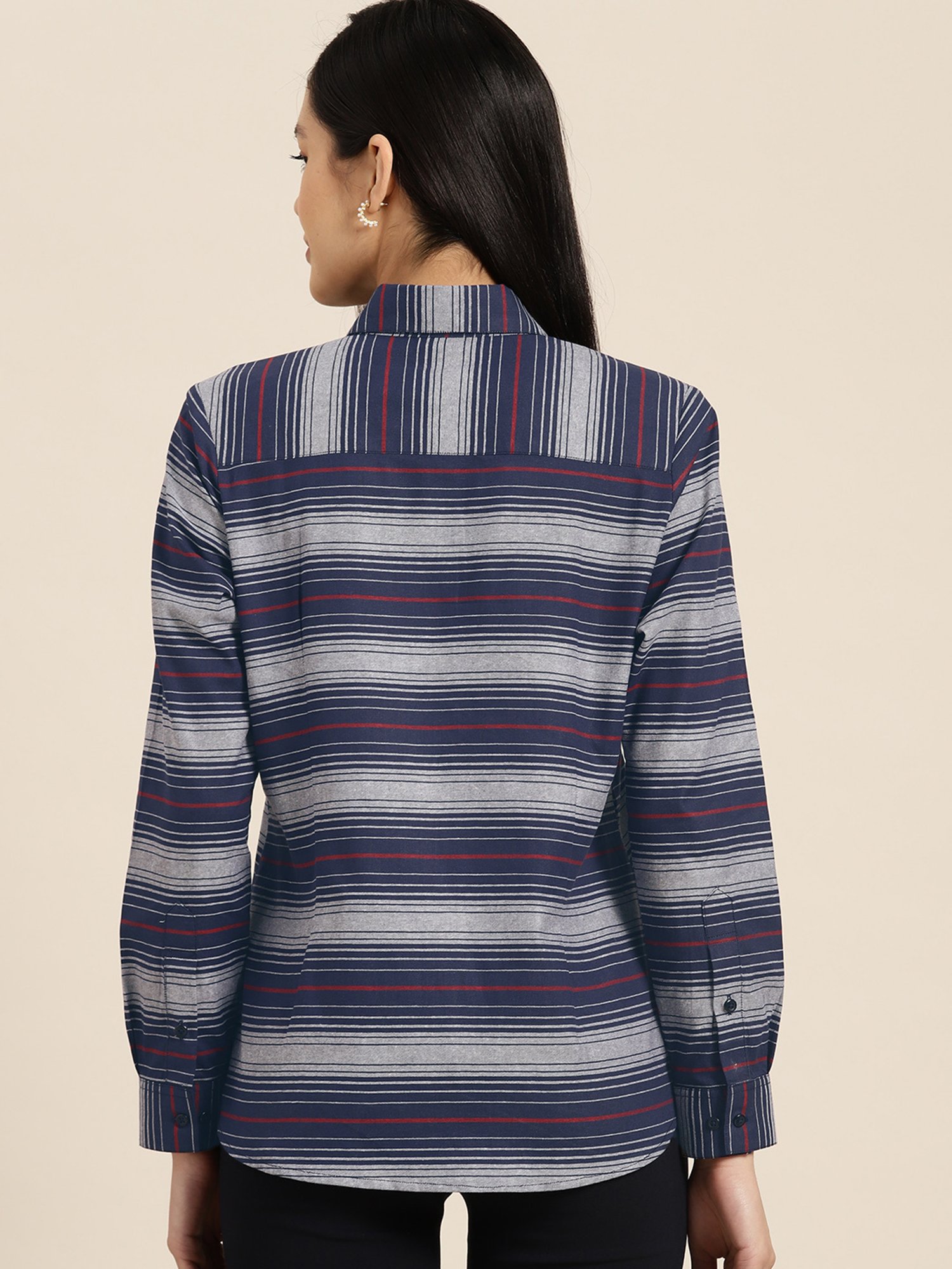 Hancock Grey & Navy Cotton Striped Shirt