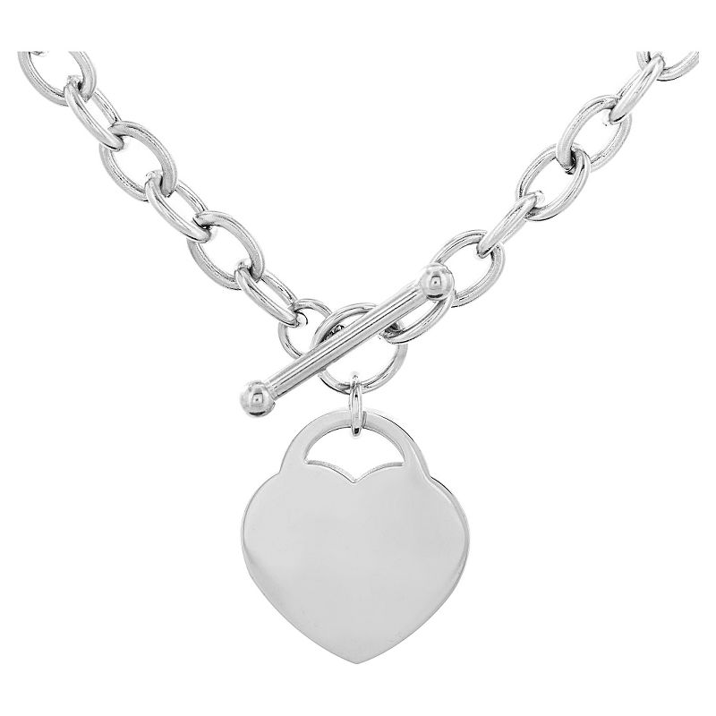 Women's Stainless Steel Heart Tag Toggle Clasp Necklace (18") - West Coast Jewelry