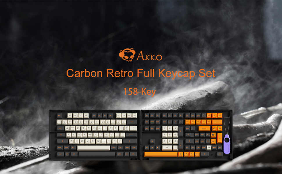 Akko Carbon Retro 158-Key ASA Profile PBT Double-Shot Full Keycap Set for Mechanical Keyboards with Collection Box