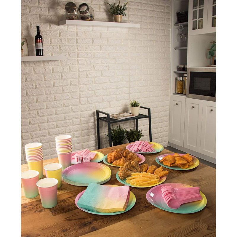 Blue Panda 144 Pieces Rainbow Pastel Party Bundle, Includes Plates, Napkins, Cups, and Cutlery (24 Guests)