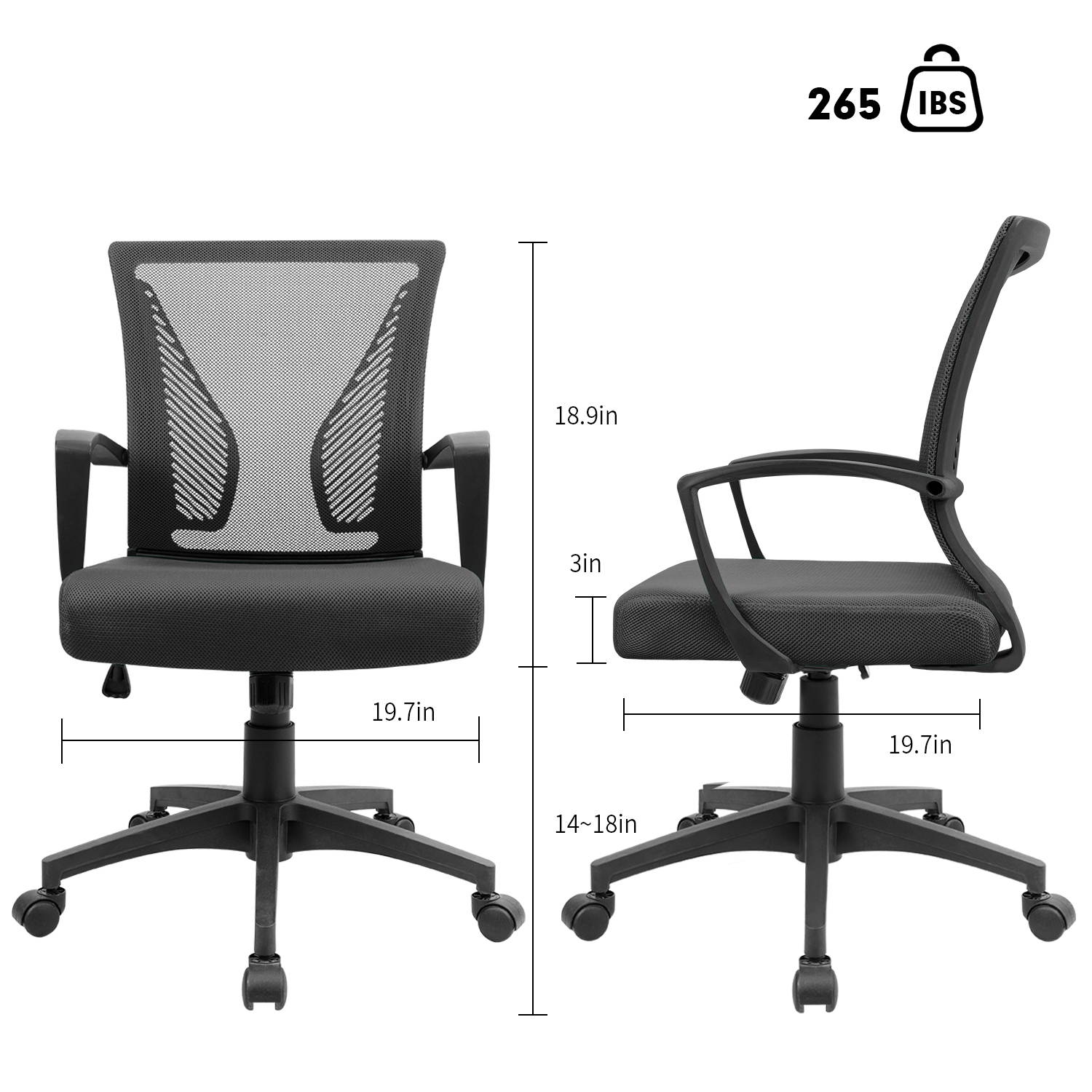 Furmax Office Chair Mid Back Swivel Lumbar Support Computer Ergonomic Mesh Chair with Armrest (Black)