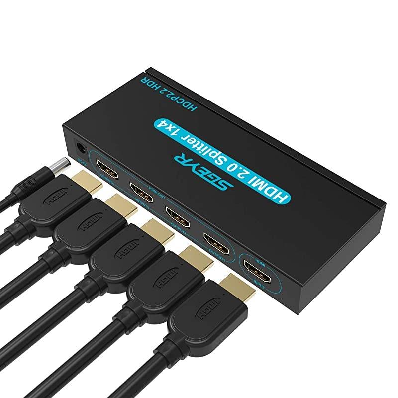 4K HDMI Splitter 1 in 4 Out HDMI Splitter 4 Ports HDMI Video Splitter Box Supports 4K@60Hz HDR Full Ultra HD 1080P and 3D Compatible with DVD Blu-Ray Player HDTV Splitter