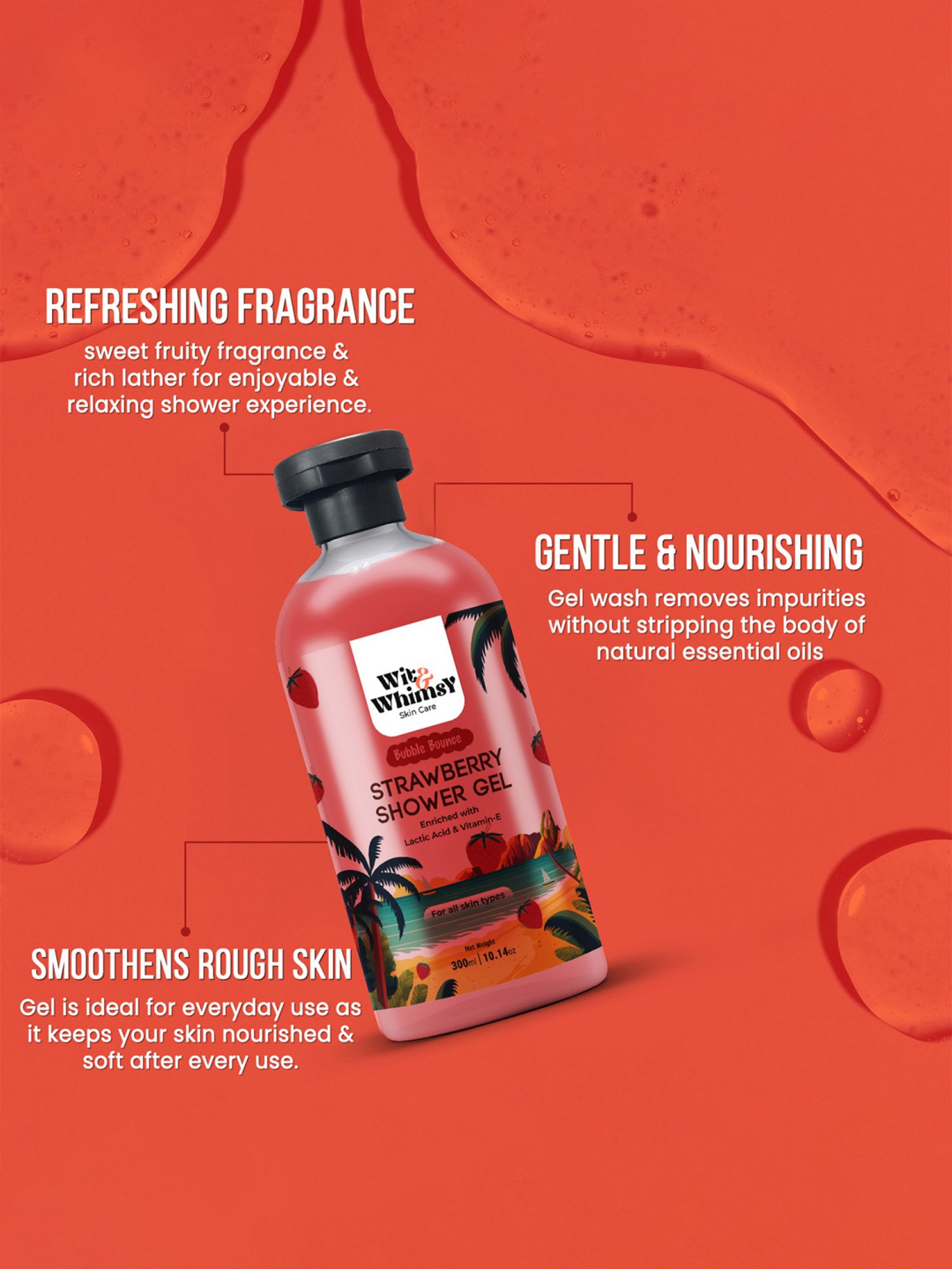 Wit & Whimsy Bubble Bounce Strawberry Shower Gel - 300 ml