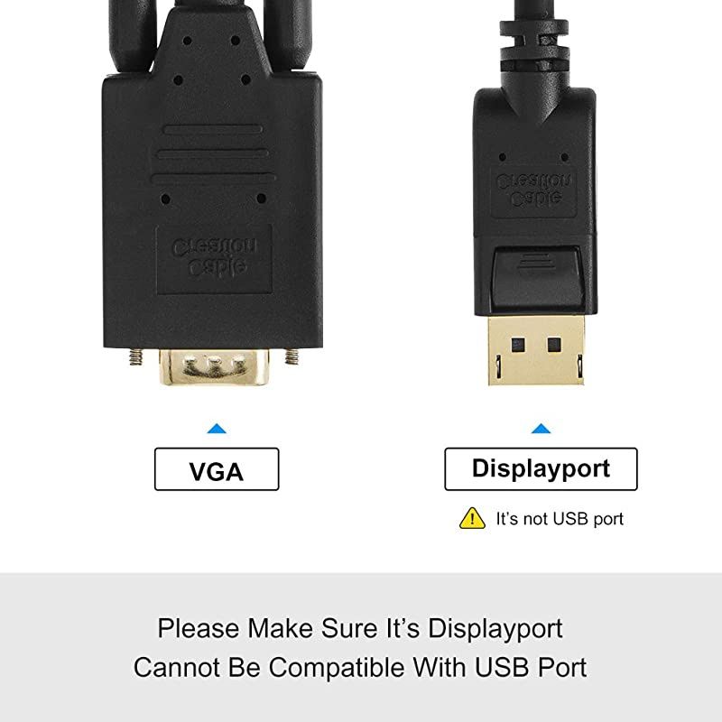 DP to VGA Cable 6ft  DisplayPort to VGA Cable with Builtin IC Chipset Gold Plated Standard DP Male to VGA Male Cable Black Color