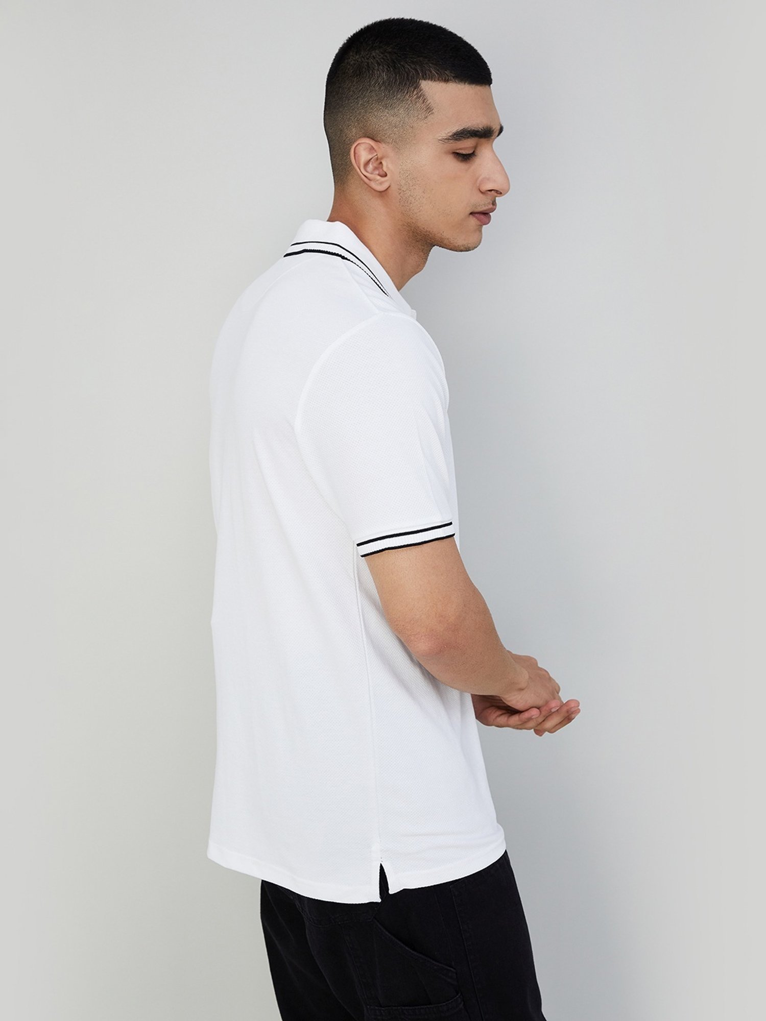 Bossini White Cotton Regular Fit Polo T-Shirt