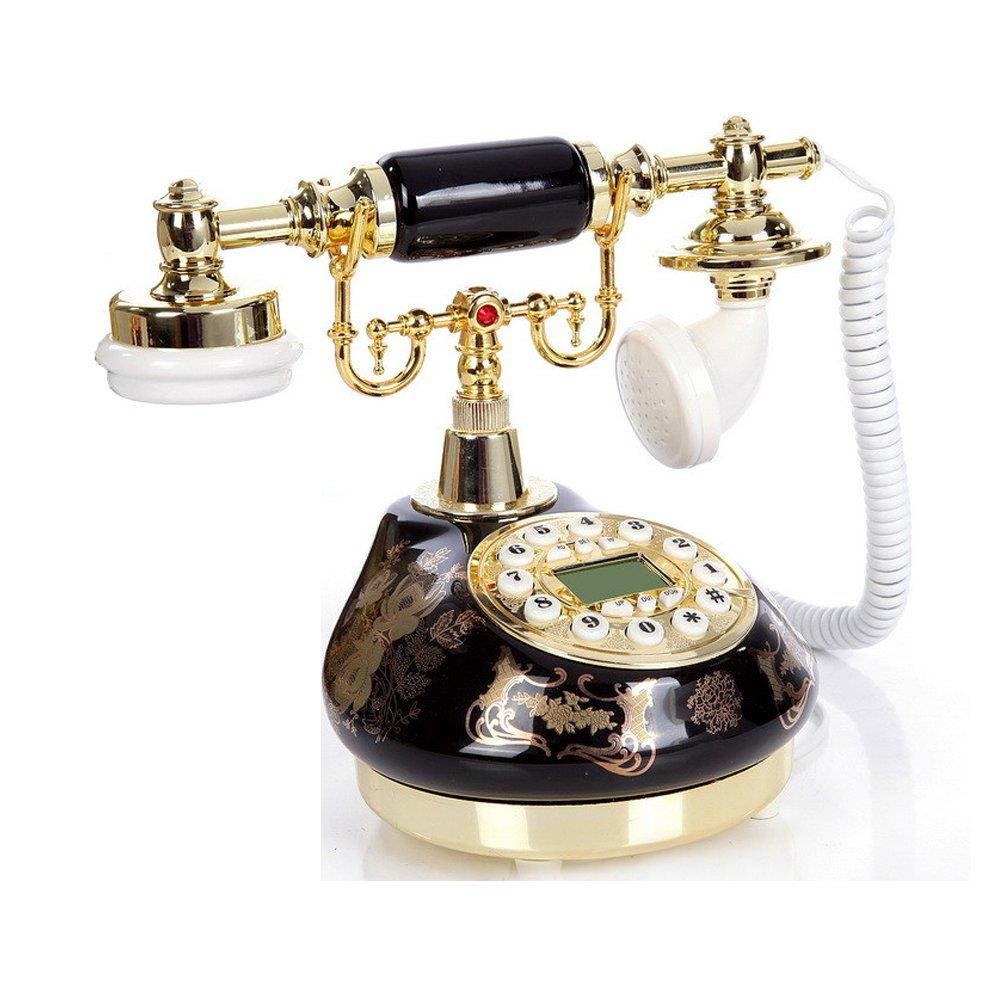 TelPal Corded Old Fashion Antique Landline Telephone Decor 1960, Wired Home Office Telephone Decor System, Ceramic Antique Style ( Black )