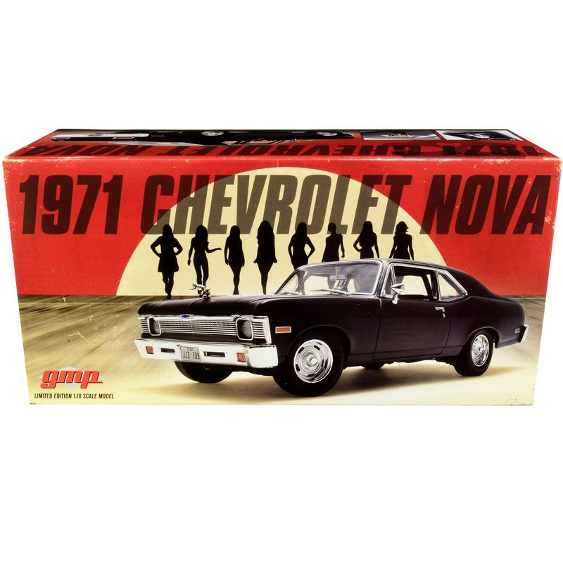 1971 Chevrolet Nova Matt Black "Death Proof" (2007) Movie Limited Edition to 792 pieces Worldwide 1/18 Diecast Model Car by GMP