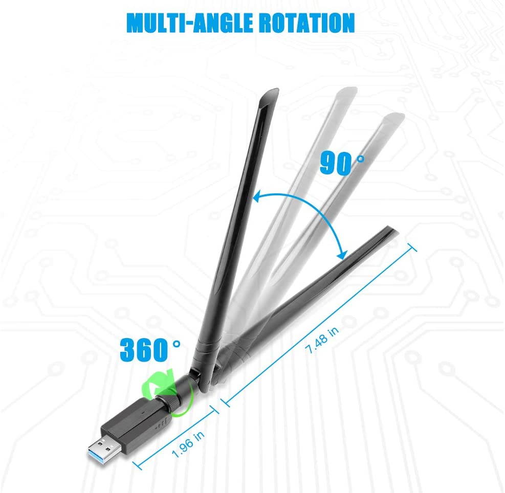 USB WiFi Adapter 1200Mbps, USB 3.0 Wireless Network Adapter, 802.11ac WiFi Dongle with Dual Band 2.4GHz 5.8GHz, 5dBi Antenna, Supports Windows 10 8 7 Vista XP, Mac10.6-10.13, Linux