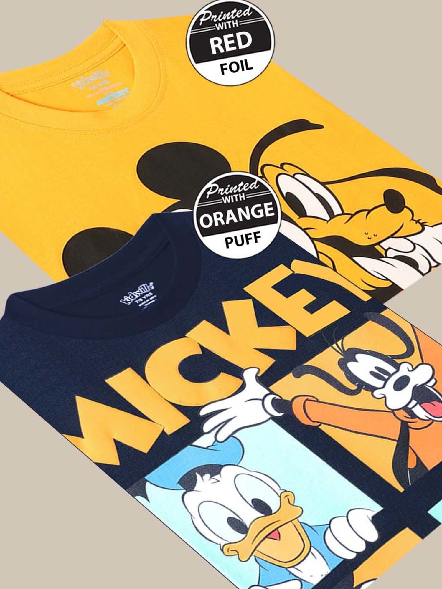 Kidsville Yellow & Navy Cotton Printed T-Shirt