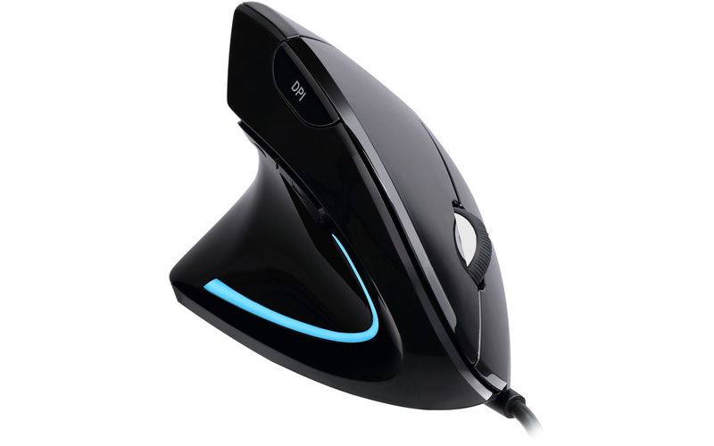 Adesso iMouse E9- Left-Handed Vertical Ergonomic Mouse - Optical - Cable - Black - USB - 2400 dpi - Scroll Wheel - 6 Button(s) - Left-handed Only