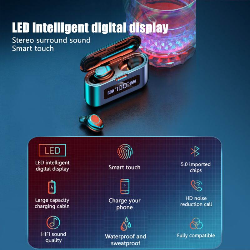 Wireless Earbuds, Bluetooth 5.0 Wireless Bluetooth Earbuds with 1200mAh Rechargeable Case, 220H Playtime Hi-Fi Stereo Sound Earbuds, Built-in Mic IPX7 Waterproof Earphones for Sports, Gym, Black