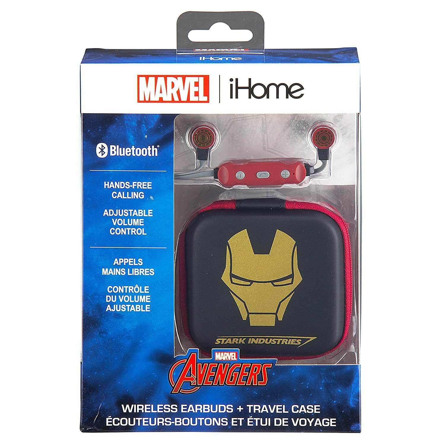 Avengers Iron Man Bluetooth Wireless Earbuds and Travel Case with Hands Free Calling and Adjustable Volume Control