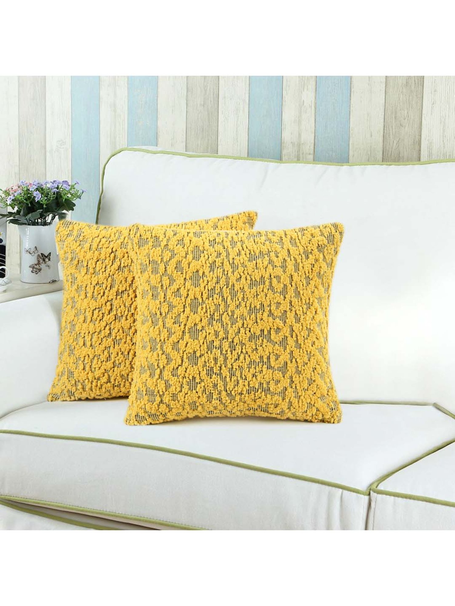 Saral Home Yellow Cotton Cushion Covers - Set of 2